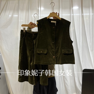欧洲站2026秋季新款简约风复古马甲套装女秋装百搭休闲两件套
