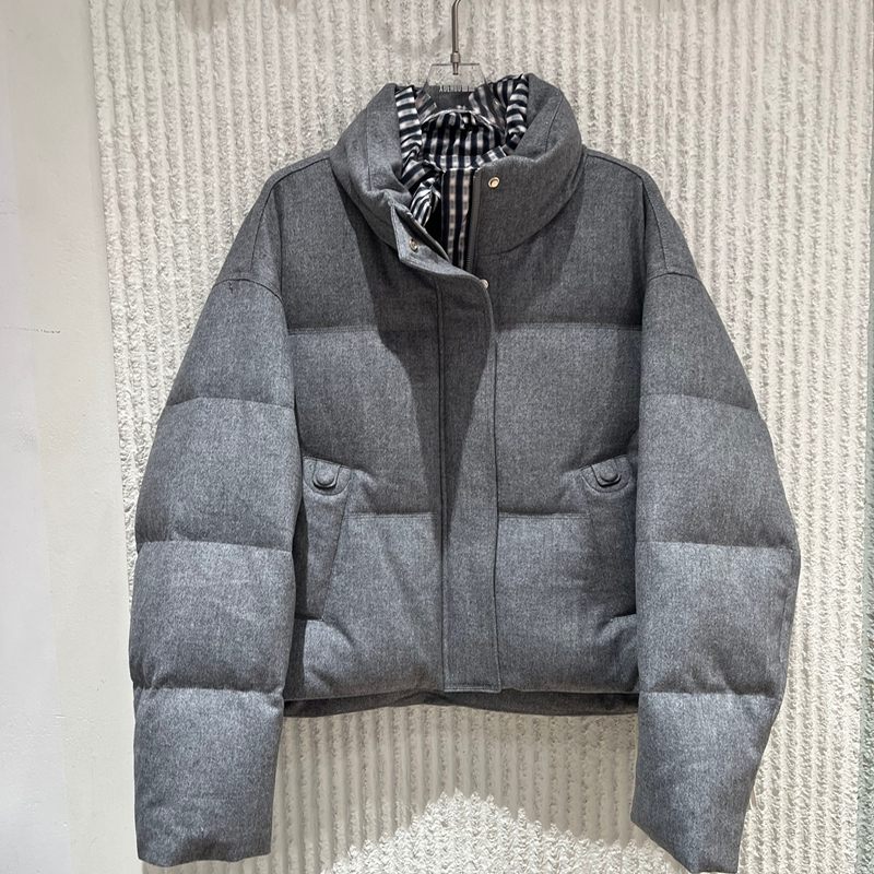 欧洲站2025冬季新款 ph23时尚拼接格子立领短款白鹅绒羽绒服6501