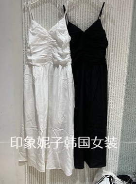 现货欧洲站2026夏季新款褶皱收腰吊带柔美女装连衣裙长裙68877