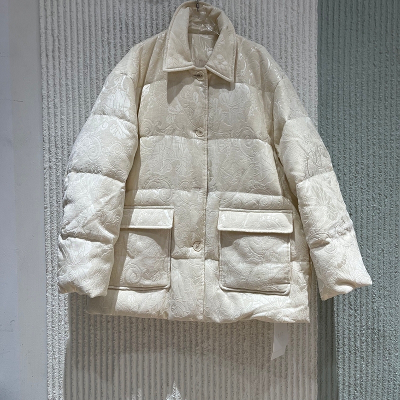 欧洲站2025冬季新款时尚翻领单排扣宽松保暖提花鹅绒羽绒服251203