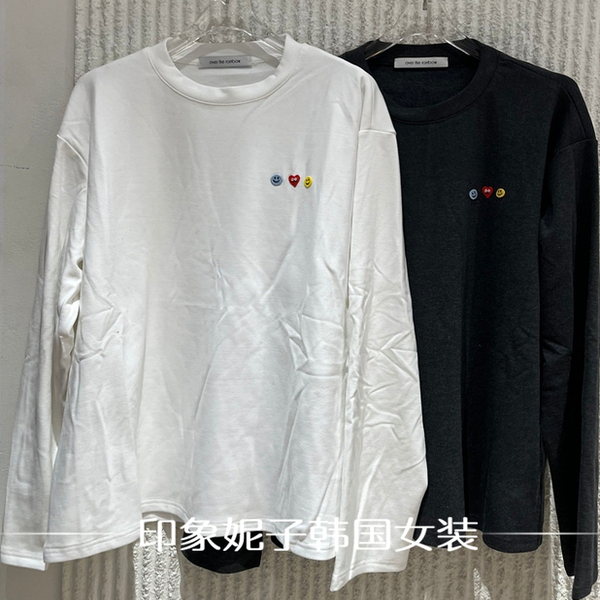 时尚圆领刺绣宽松休闲长袖T恤