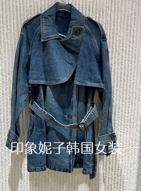 欧洲站秋季收腰系带牛仔风衣女