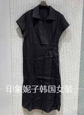 现货欧洲站2026夏季新款衬衫连衣裙女短袖收腰显瘦中长款26835