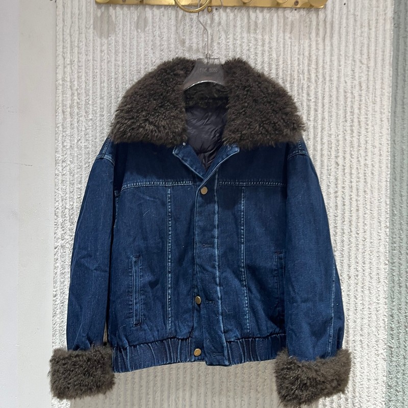 欧洲站2025冬季新款PH23羊毛领袖口洋气休闲牛仔羽绒服外套女1966