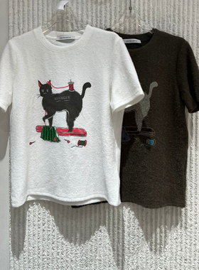 欧洲站2025冬季新款over时尚圆领卡通宽松显瘦短袖针织T恤女63632