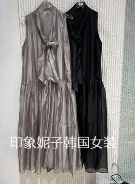 现货欧洲站2026夏季新款无袖连衣裙女蝴蝶结显瘦穿搭68985