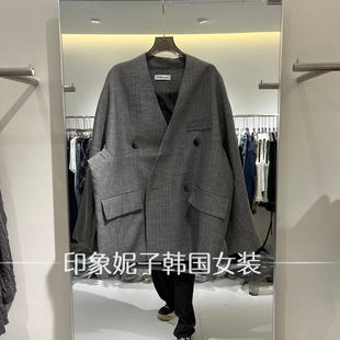 韩国进口2026秋季新款长袖休闲双排扣宽松韩版短外套女装西装领