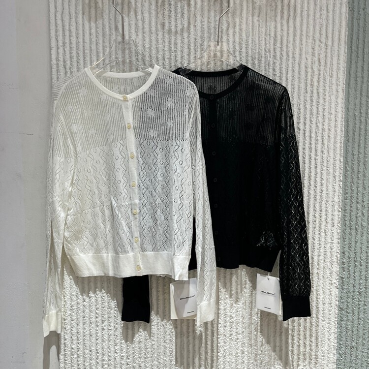 现货欧洲站针织开衫女夏季薄款透视纽扣上衣气质时尚6871