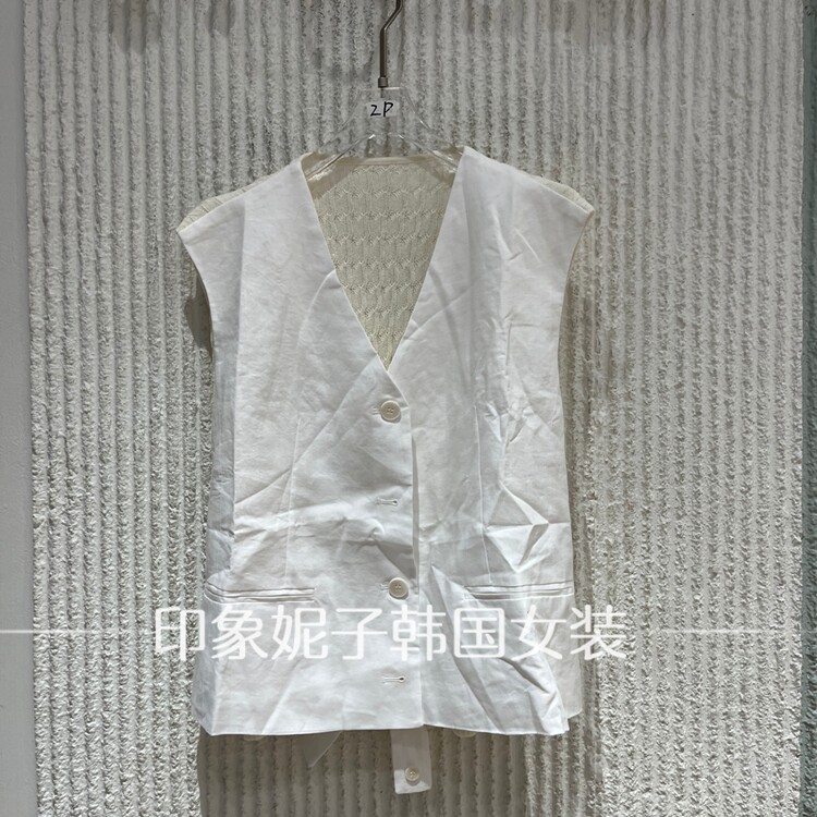 现货欧洲站V领无袖马甲女纽扣西装马甲通勤百搭显瘦上衣2350