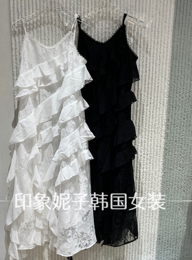 现货欧洲站2026夏新款荷叶边吊带连衣裙女蛋糕裙通勤裙8502