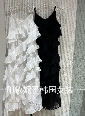 欧洲站2026夏荷叶边吊带蛋糕裙