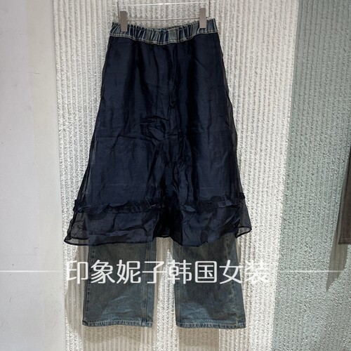 欧洲站2026秋新网纱直筒牛仔裤