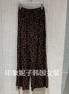 欧洲站2026秋季豹纹高腰阔腿裤