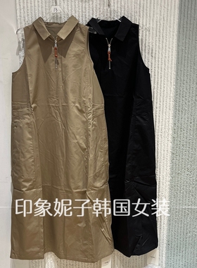 现货欧洲站2026夏新款翻领拉链简洁无袖直筒女士3164