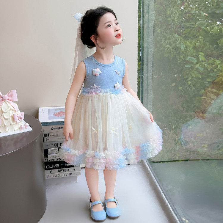 儿童彩色星星纱裙2026新款童装休闲宝宝小童洋气无袖背心裙夏