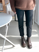 SA小树2025冬季 女 牛仔裤 新 加厚加绒毛边9分高腰弹力直筒瘦烟管裤