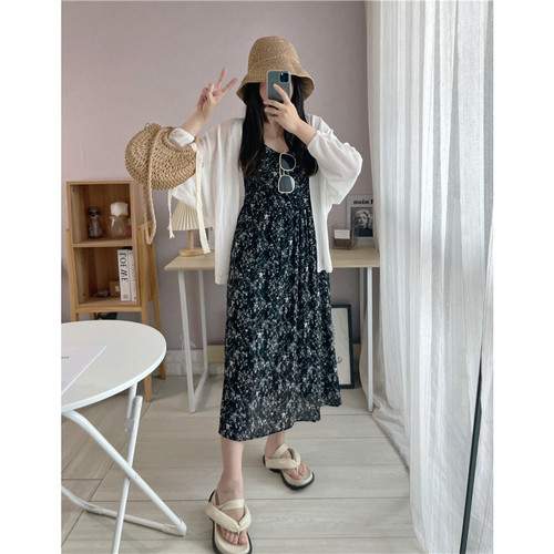 复古碎花吊带连衣裙女温柔风