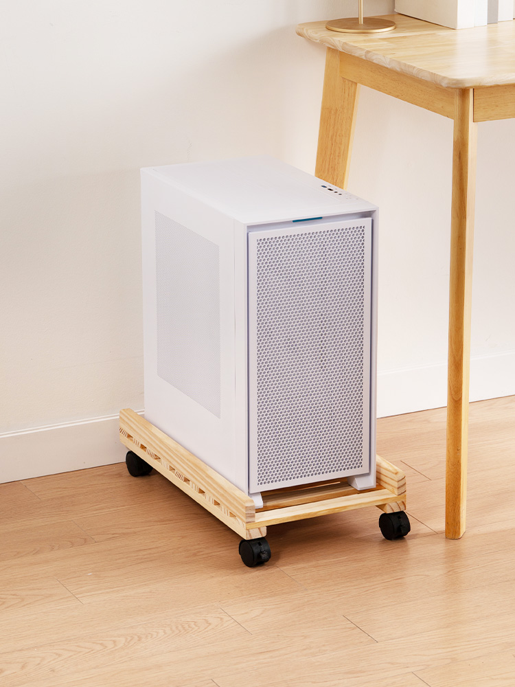 台式电脑主机支架实木底盘托盘移动冷却底座简易储物架带制动器