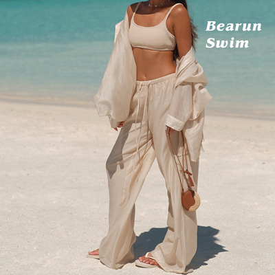 BEARUN SWIM 防晒长袖衬衫女2025早秋度假套装慵懒风宽松上衣裤子
