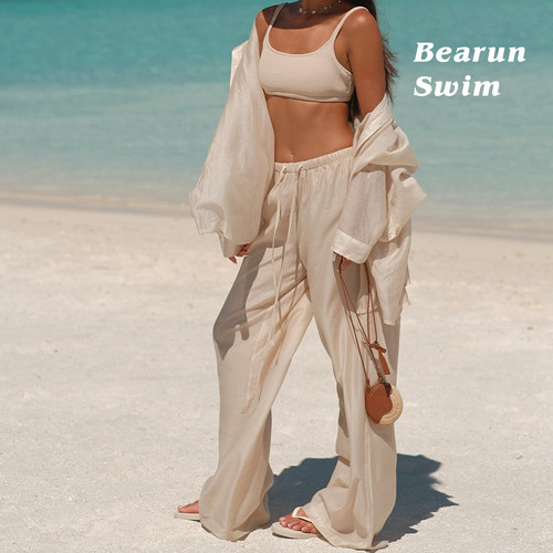 BEARUN SWIM 防晒长袖衬衫女2025早秋度假套装慵懒风宽松上衣裤子