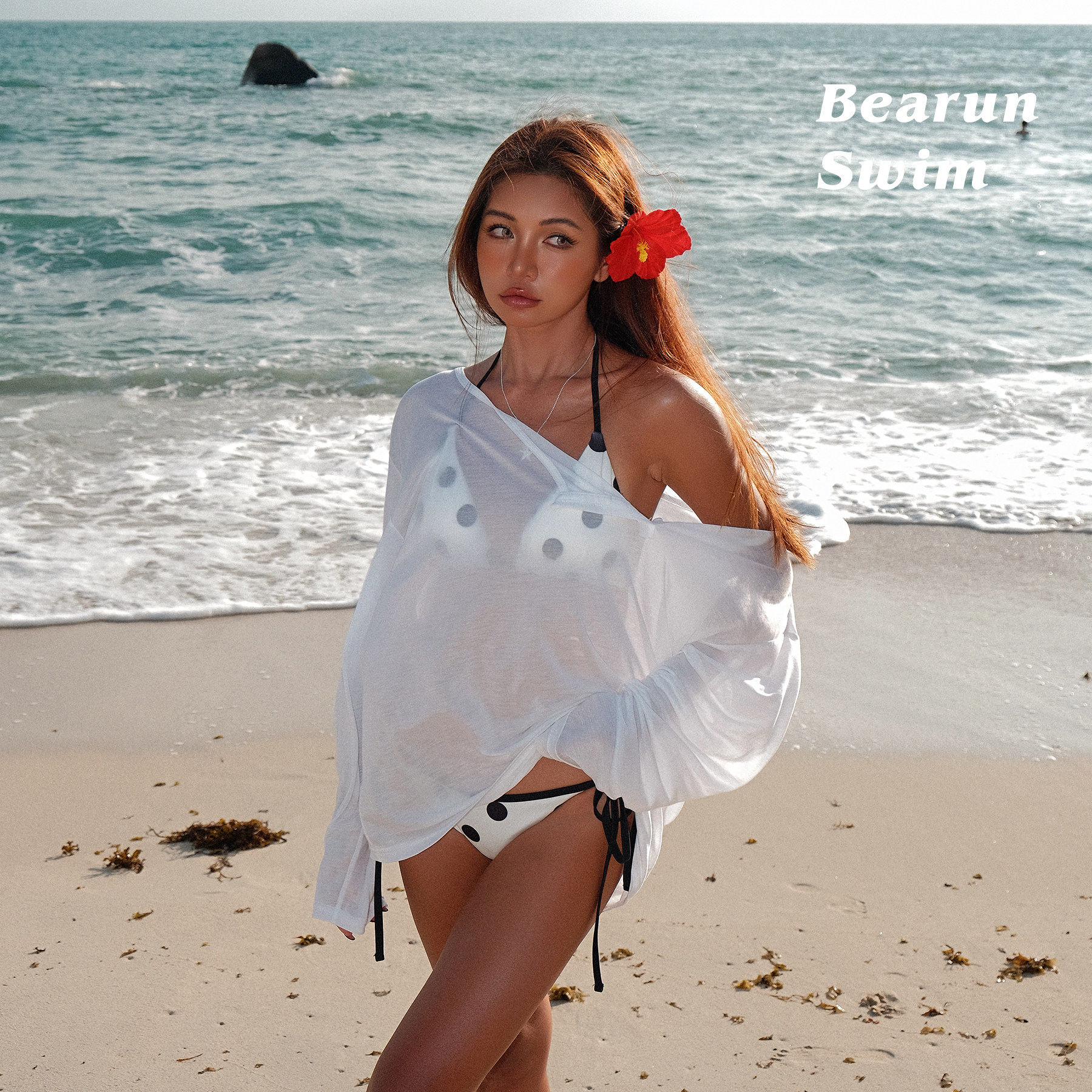 BEARUN SWIM 防晒泳衣罩衫女2026比基尼海边穿搭沙滩长袖T恤上衣