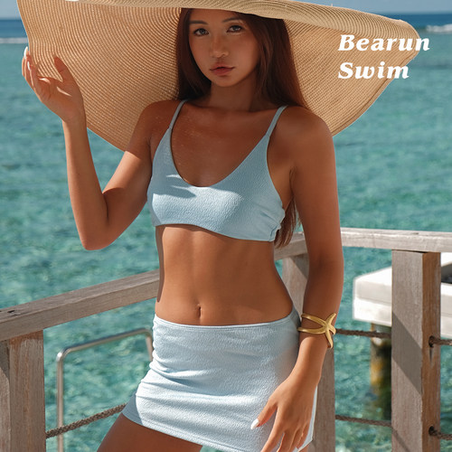 BEARUN SWIM 分体泳衣三件套海边度假小胸聚拢泳装温泉比基尼套装