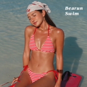 SWIM 红色条纹比基尼套装 2025新款 BEARUN 挂脖泳装 分体泳衣两件套