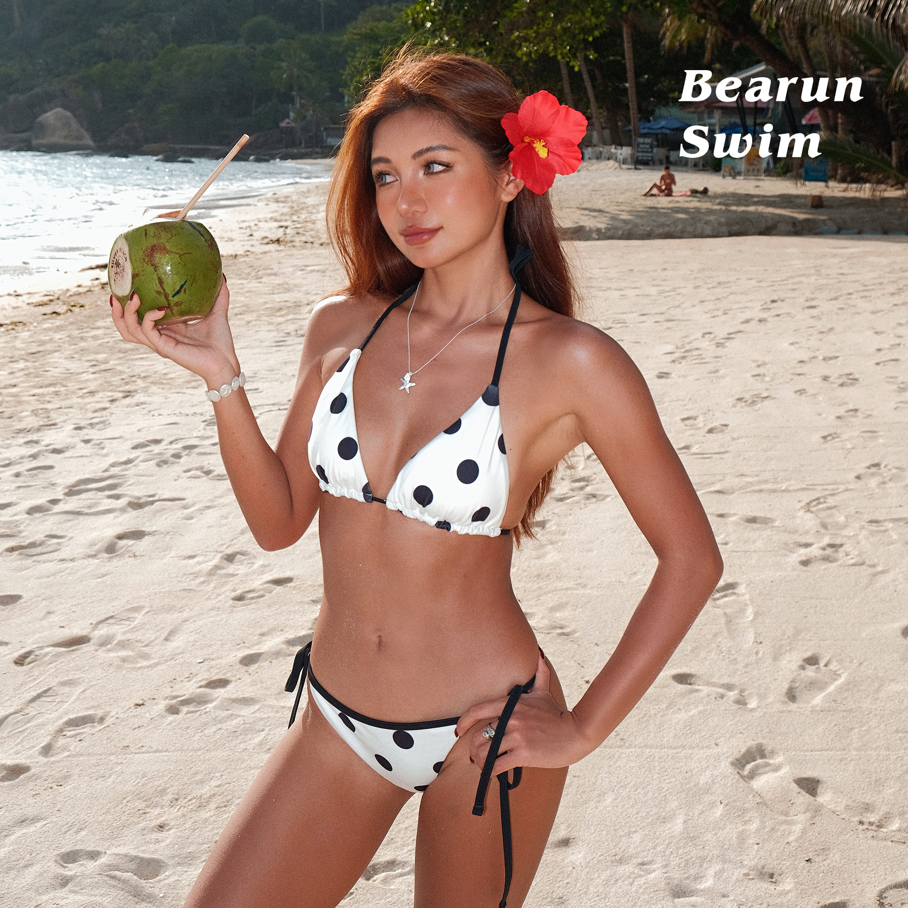 BEARUN SWIM 波点挂脖比基尼套装2026海边泳装小胸聚拢分体泳衣