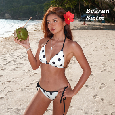 BEARUN SWIM 波点挂脖比基尼套装2026海边泳装小胸聚拢分体泳衣