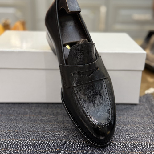 新款夏季乐福一脚蹬男鞋手工固特异真皮皮底小圆头无缝后跟一片式