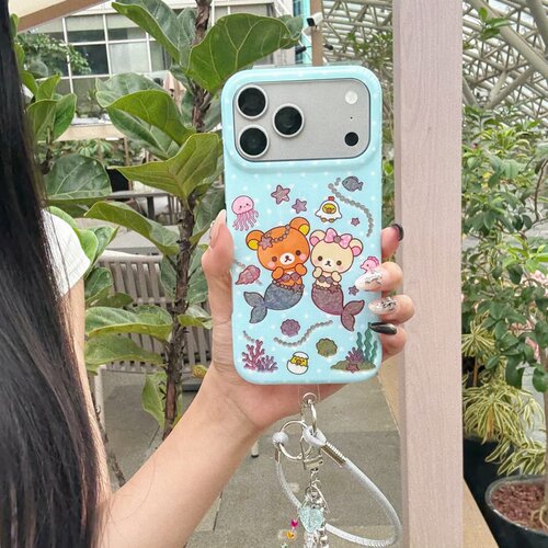 鎏金贝壳纹美人鱼轻松熊适用苹果17promax手机壳iPhone17pro新款16pro可爱卡通16pm防摔保护套15pro双层硬底