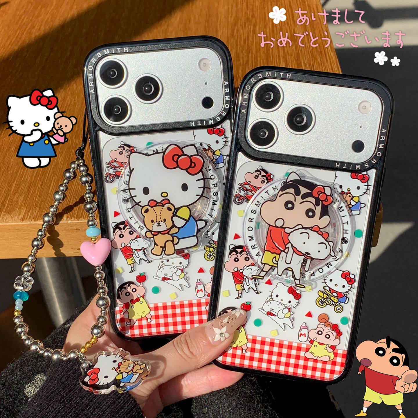 韩风可爱KT小新磁吸支架适用iphone16pro手机壳苹果15新款12/13趣味卡通14亚克力软边17promax硬底保护套11图片