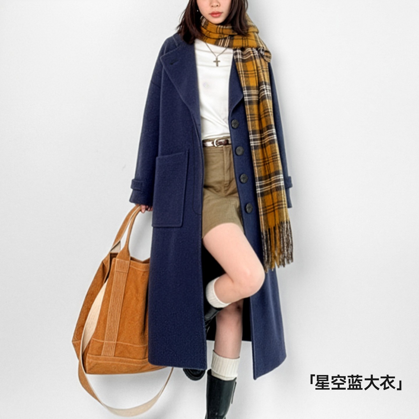 马登蓝色单排扣翻领中长款收腰加厚保暖毛呢呢子大衣外套女士秋冬,女装/女士精品,风衣,淘宝优惠券,粉丝福利购,淘宝优惠卷