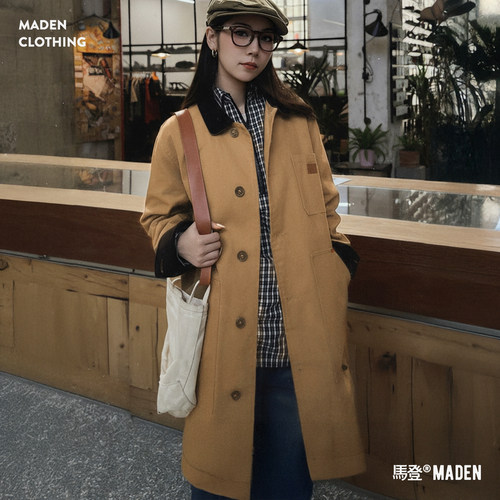 【中长款卡其色风衣】马登女装