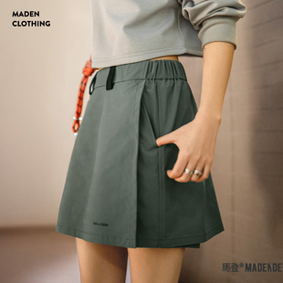 马登夏日美式工装假两件短裙裤山系徒步不走光百搭松紧腰裙裤子女