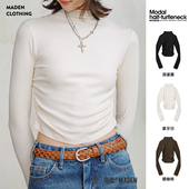 T恤内搭外穿上衣春季 叠穿长袖 女 抽褶修身 马登莫代尔半高领打底衫