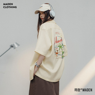 衬衣夏季 复古短袖 女 设计感宽松休闲T恤美式 马登夏威夷风刺绣衬衫