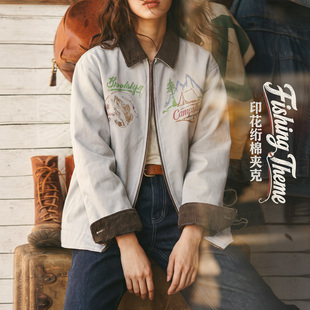 马登复古美式工装加绒加厚保暖夹棉服宽松休闲翻领夹克纯棉袄子女