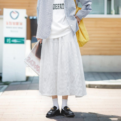 马登女装白色初恋半身裙a字法式