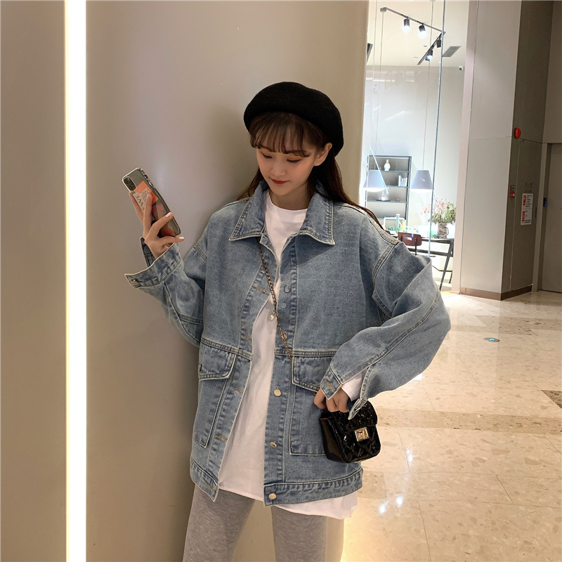 Real shot spring 2021 new loose large pocket denim jacket