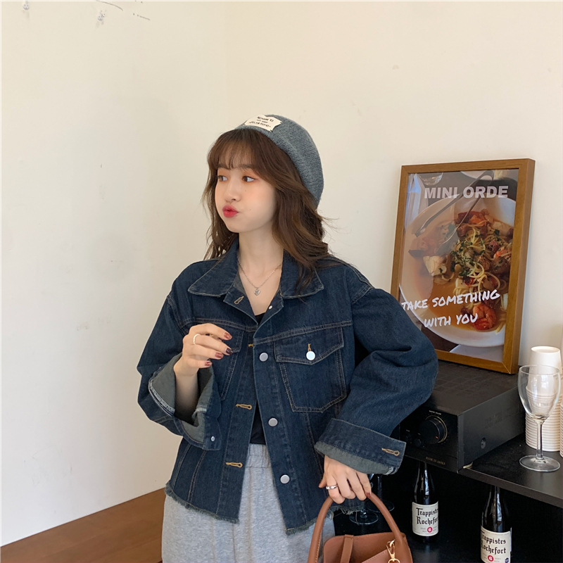 Real shooting spring and autumn 2021 new Korean loose and versatile personality denim jacket short top female
