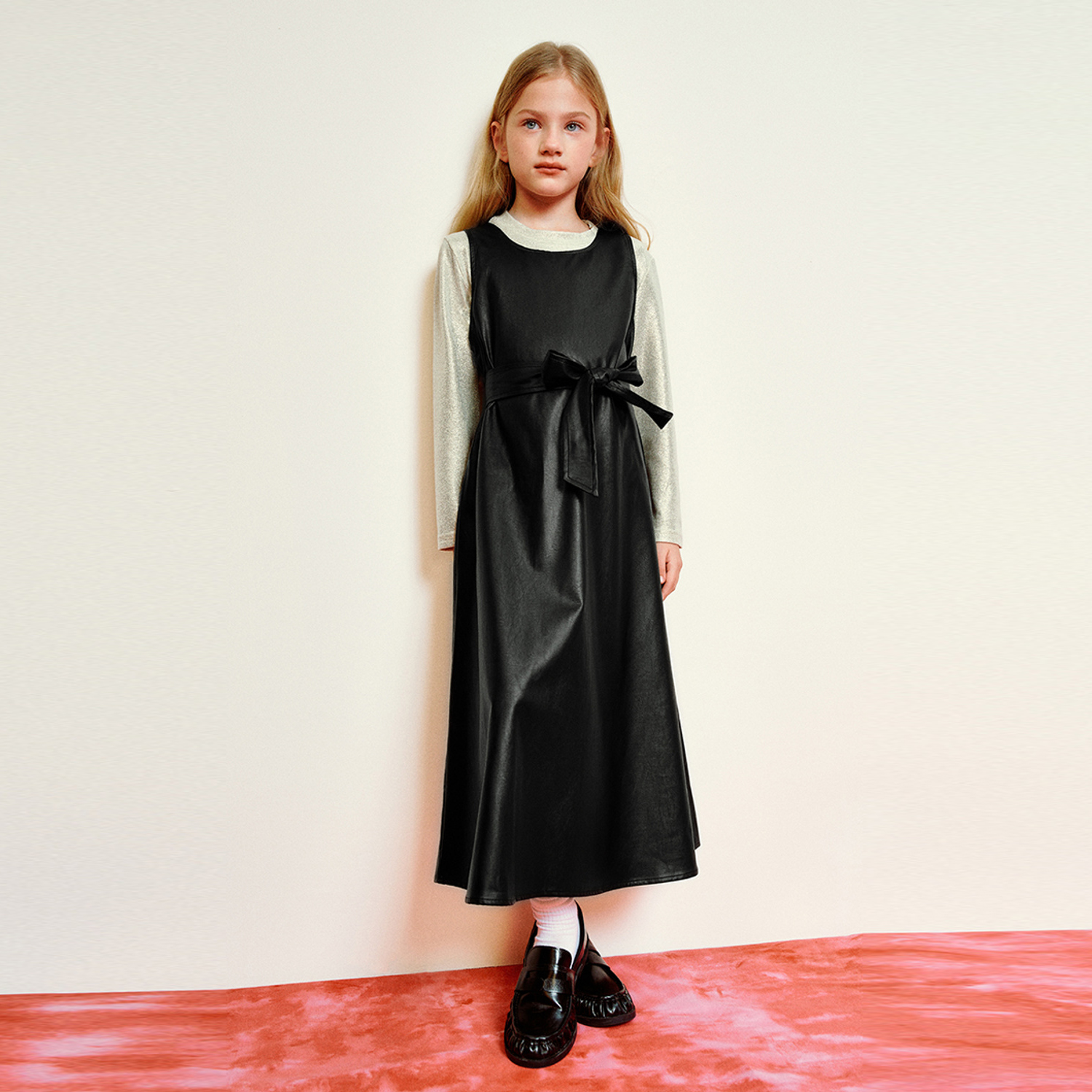 UR国内代购2025春季童装女童时尚摩登气质PU无袖连衣裙UGU750001