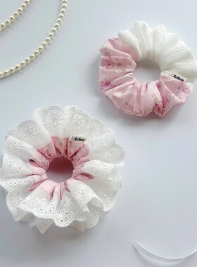 Achen｜甜心花园 原创双层大肠发圈粉色蕾丝少女温柔重工手作发饰