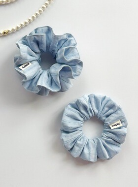 Achen｜雾蓝 蓝条纹韩国ins风发圈气质温柔重工手作发饰