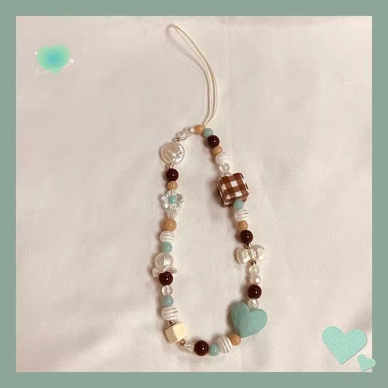 薄荷奶咖biscuits饼干原创自制绿色简约串珠手机链少女挂饰挂件