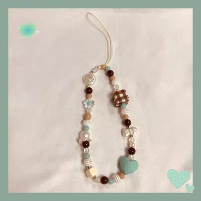 薄荷奶咖biscuits饼干原创自制绿色简约串珠手机链少女挂饰挂件