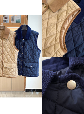 R~灯芯绒拼接棉服马夹 女装厚款开衫外套 秋冬新款上衣807