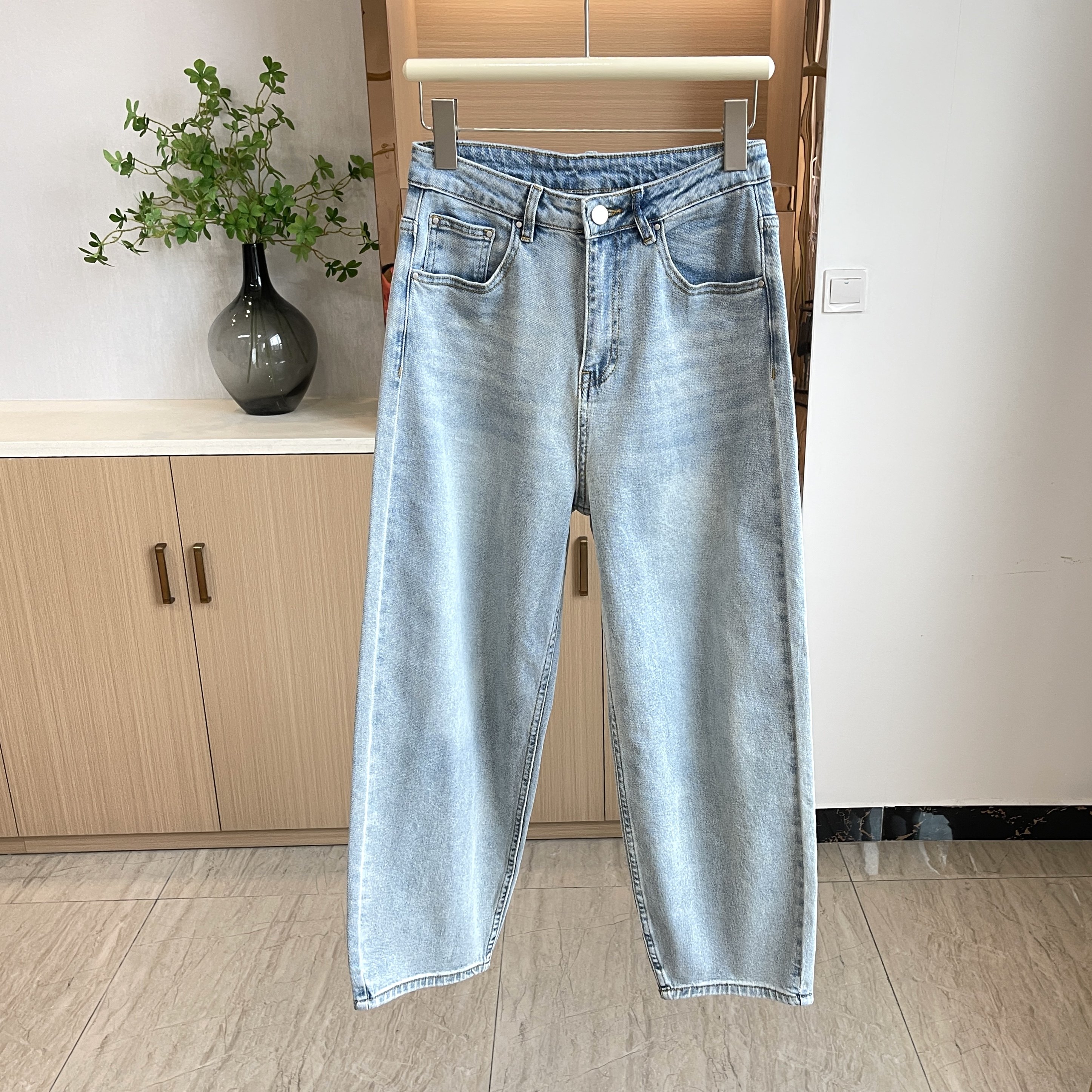 多~女裤新款宽松显瘦锥形九分牛仔裤时尚百搭中高腰00888