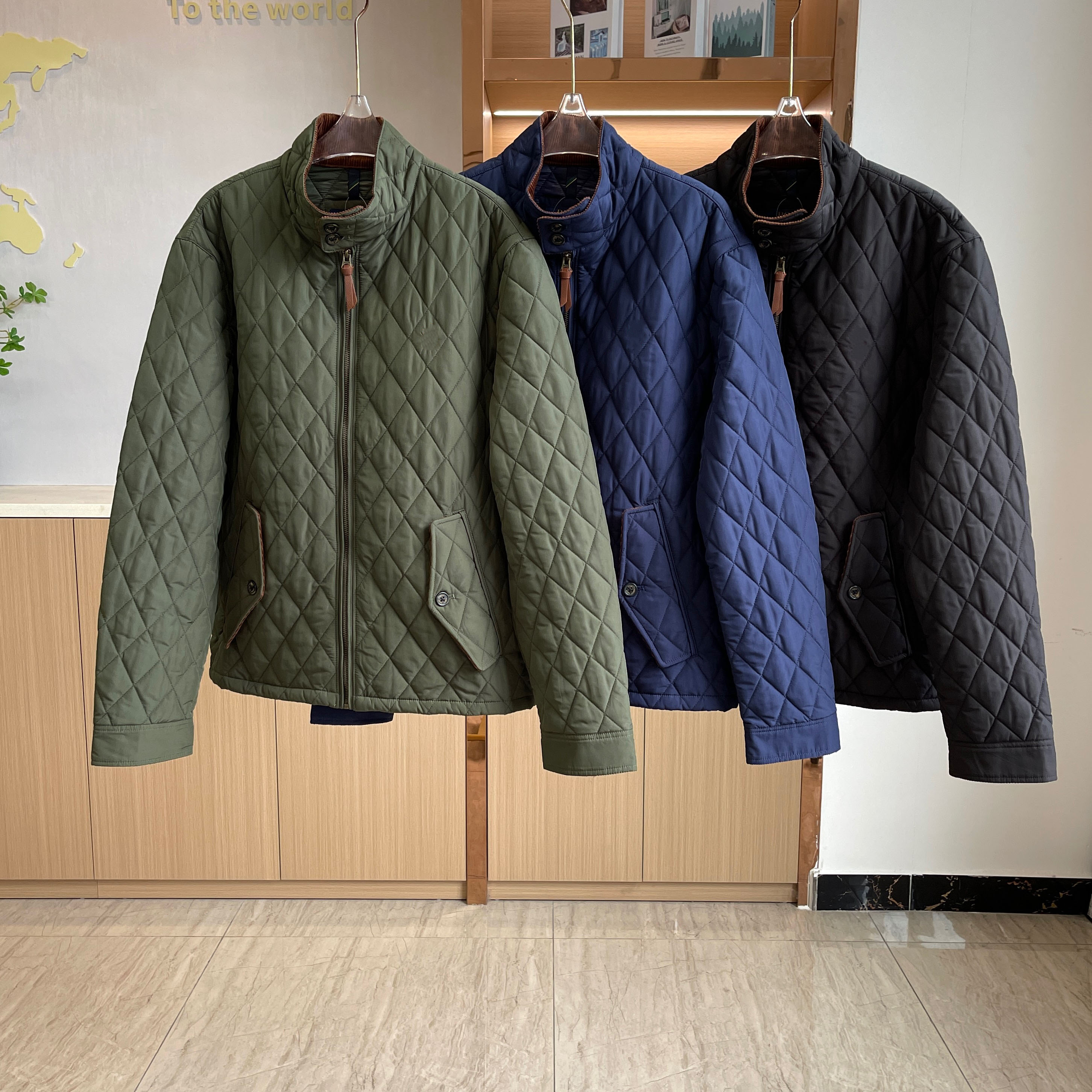 绗缝男士外套菱格棉服开衫