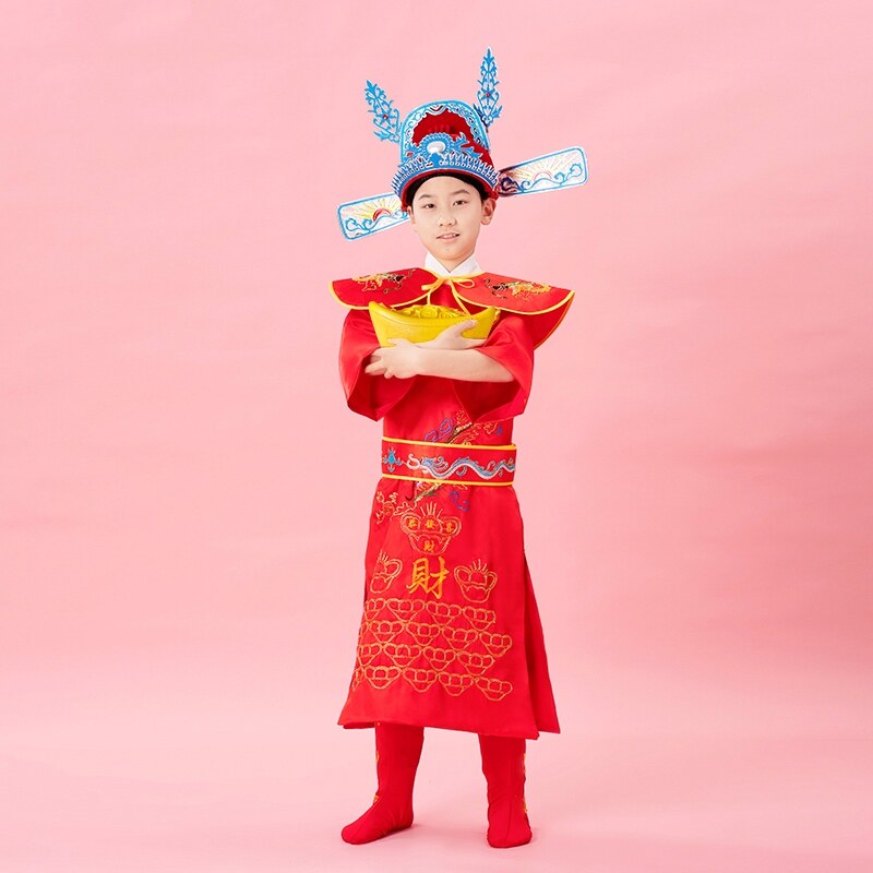 儿童财神服红色演出服中式全套六一公子服影楼话剧服服装戏服古装
